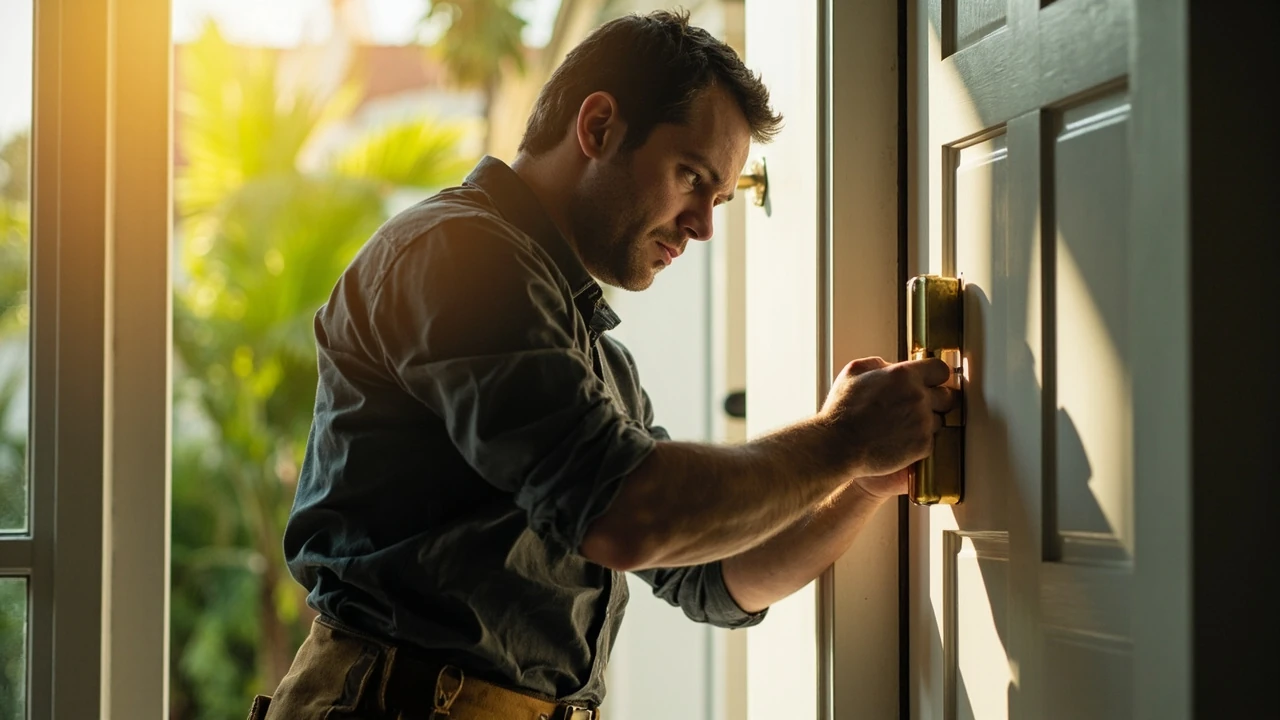 Locksmith Miami technician working on a residential door lock