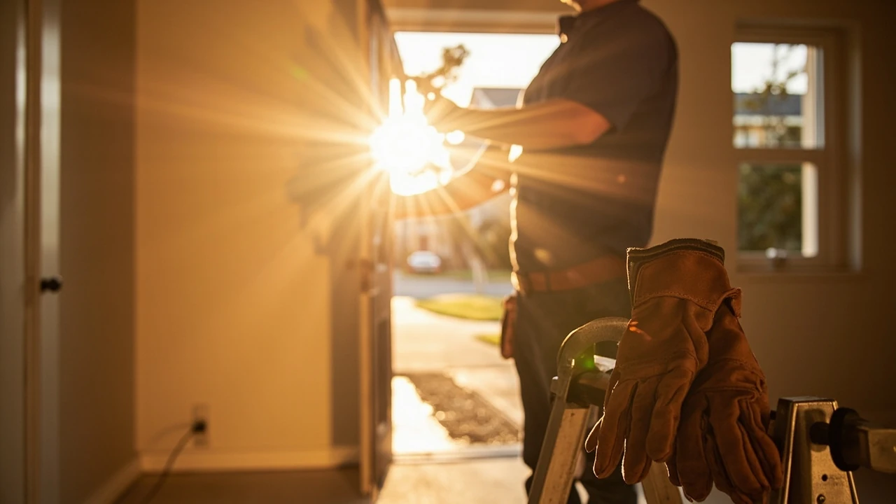 A1 door company installer measuring a residential entry door